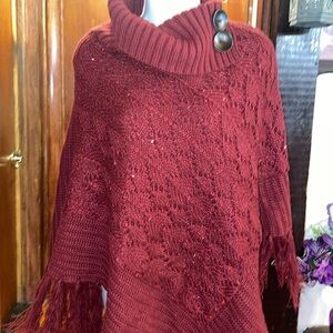 Burgundy Sequin fringe Shawl